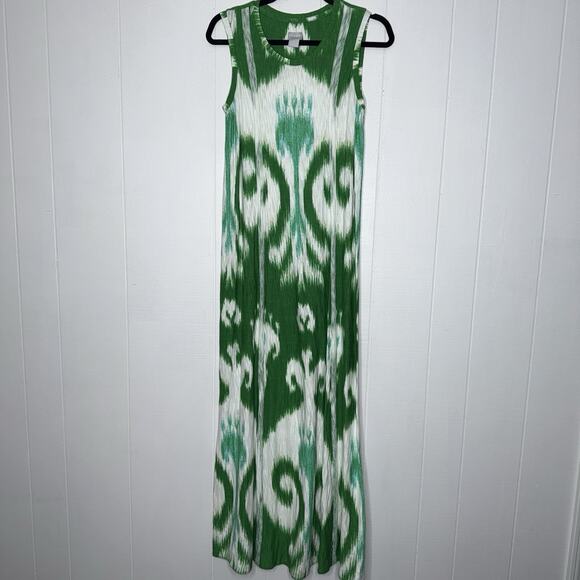 Chico’s Women’s Ikat Print Maxi Dress Green Sleeveless Size 0 4/6 - Picture 1 of 6